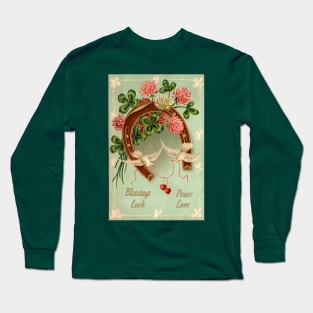 Vintage Postcard Image - Blessings, Peace, Luck, and Love Long Sleeve T-Shirt